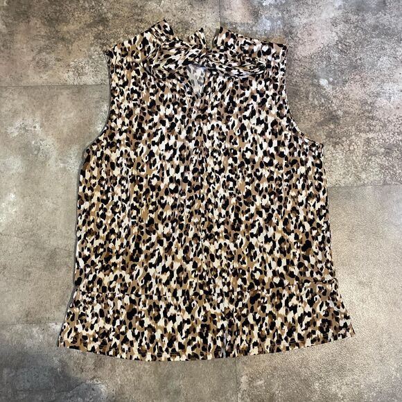 banana republic cheetah print back tie keyhole sleeveless shirt size small - Picture 3 of 5